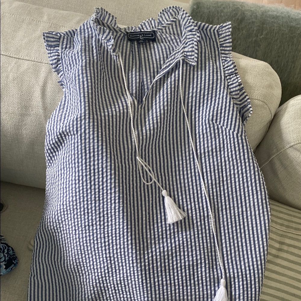 Blue and White Striped Sleeveless Top